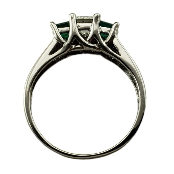 14K White Gold Diamond Lab Created Emerald Ring Size 7 #15910 - Picture 5 of 9